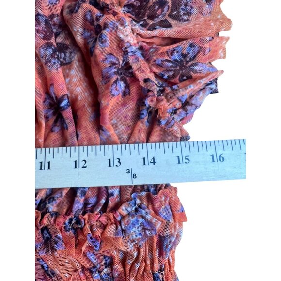 Free People Making Me Smile Floral Ruffle-Sleeve V-Neck Smocked Crop Top XS - Picture 8 of 14